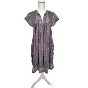 Sundance Gray Aura Tunic Dress Embroidered Sequin V-Neck Boho Size X Small